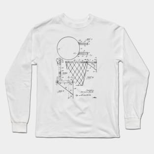 Basketball Goal Vintage Patent Hand Drawing Long Sleeve T-Shirt